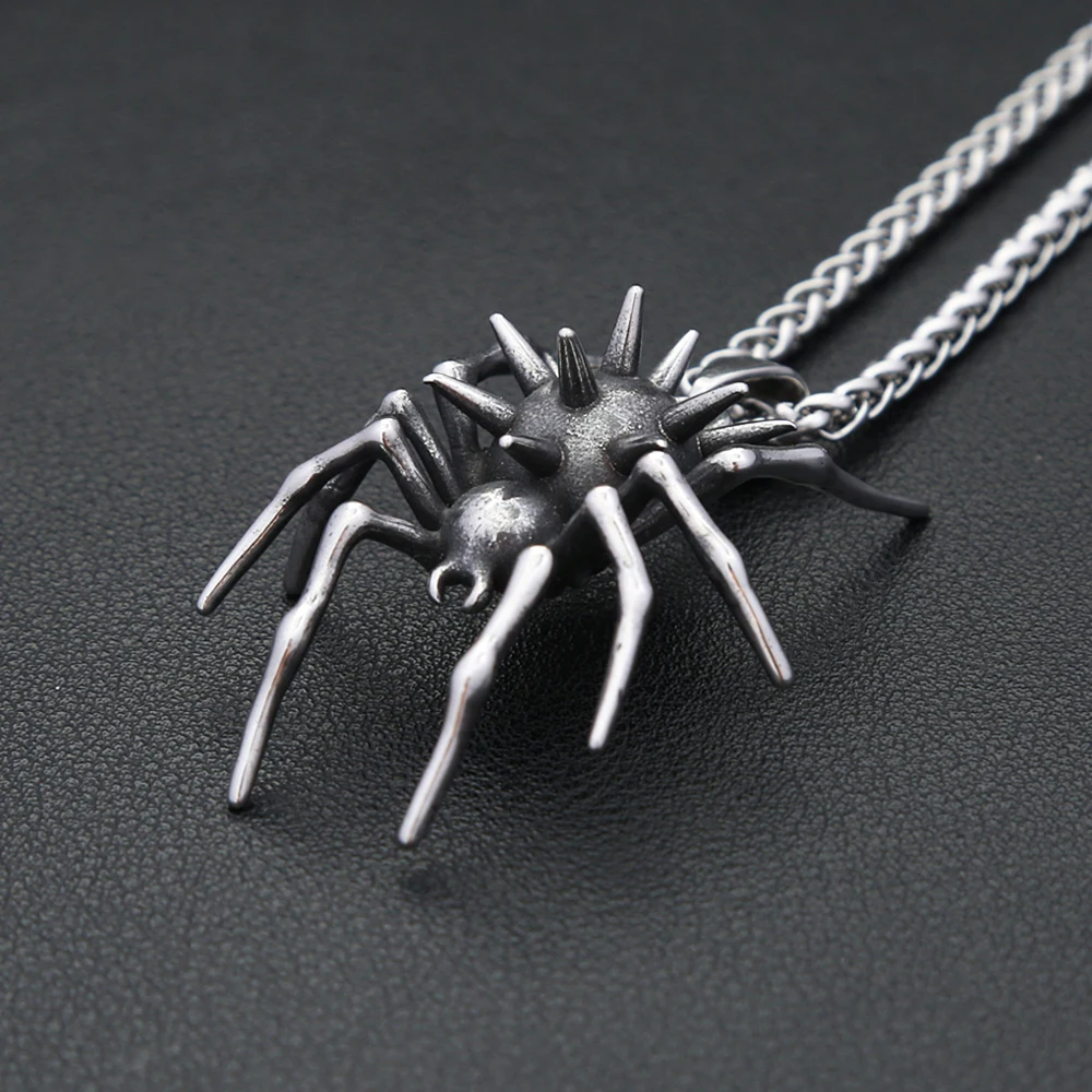 Gothic Fashion Spider Halloween Pendant Necklaces For Men Women Stainless Steel Vintage Singular Animal Necklace Party Jewelry