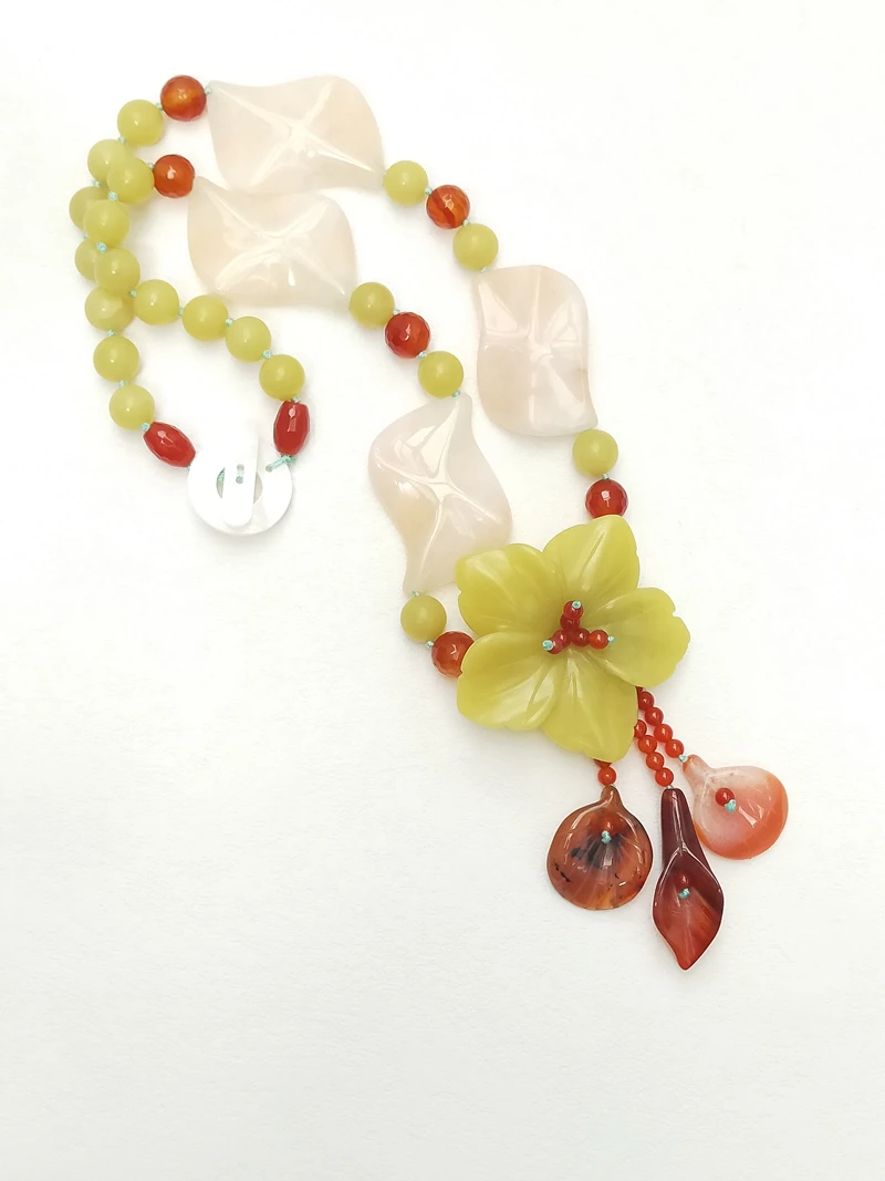 VEI JI-Collier avec Pendentif en Pierre Naturelle Jaune, Agates, Jades, Fleur, 60cm