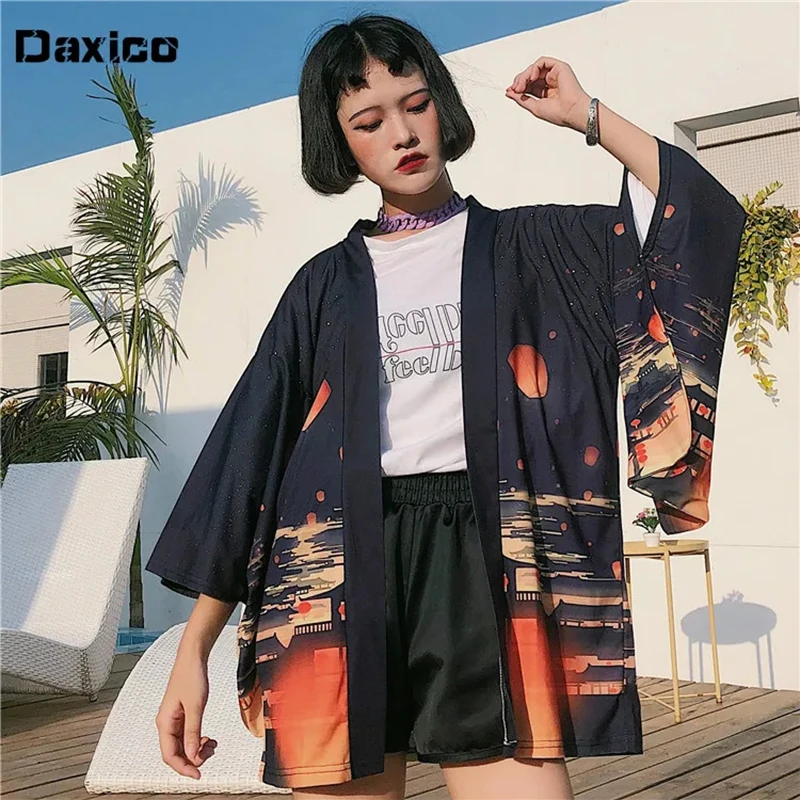 

Women Harajuku Cardigan Japanese Kimono Print Loose Shirt Tops Casual Man Couple Yukata Kimonos Ladysummer Sun Protection Cloth