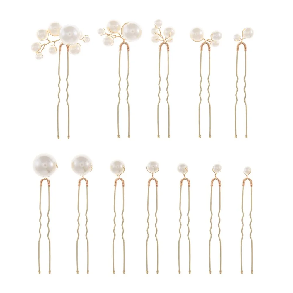 

12 шт., свадебные заколки для волос ручной работы с жемчугом, свадебные аксессуары для волос для невесты, женщин и девочек, золото