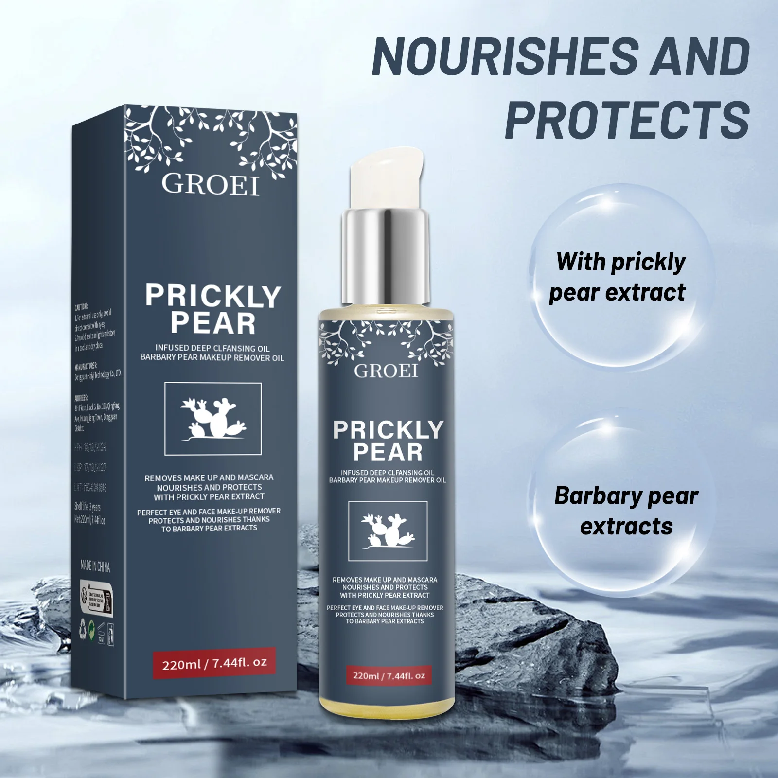 GROEI Cleansing Oil 220ml 3-in-1 Makeup Remover & Hydrating Treatment | For Eyes & Face | Vegan Formula