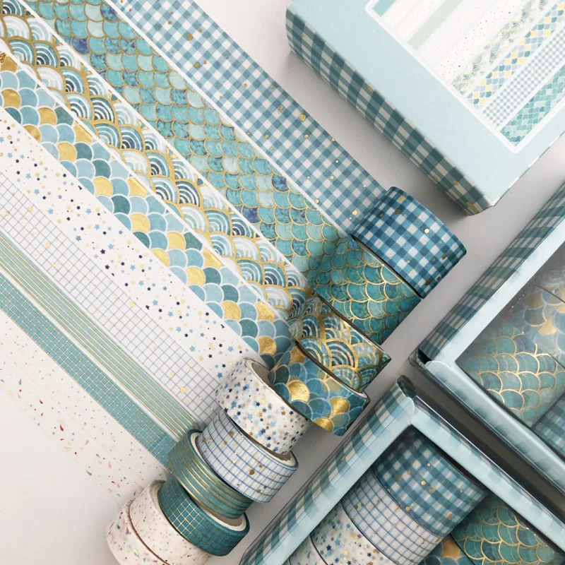 

Набор декоративных лент васи для горячего тиснения с золотым фольгированным узором для планировщиков, скрапбукинга и творчества