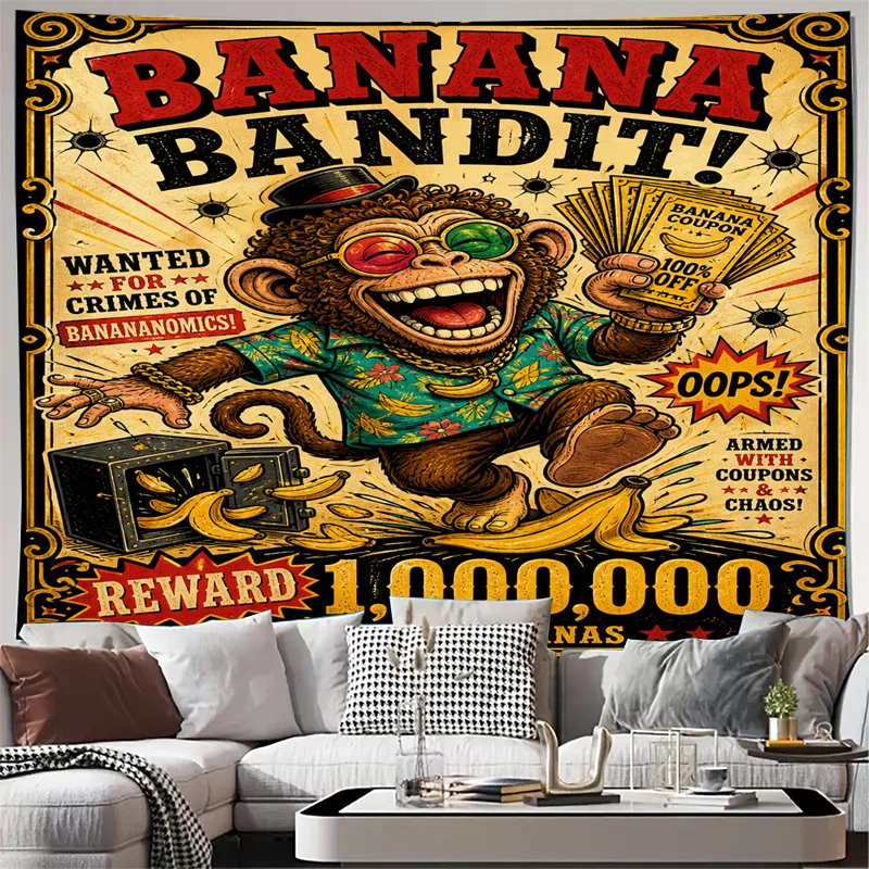 Funny Banana Bandit Pop Culture Tapestry Wall Hanging Tropical Jungle Art Print Funny Decor Home Decoration Banner Poster for Ma