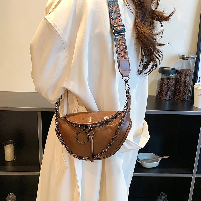 Retro Female Belt Bag Fashion Leather Fanny pack Handbag Designer Chain Shoulder Crossbody Chest Bags New Woman Saddle Waist Bag