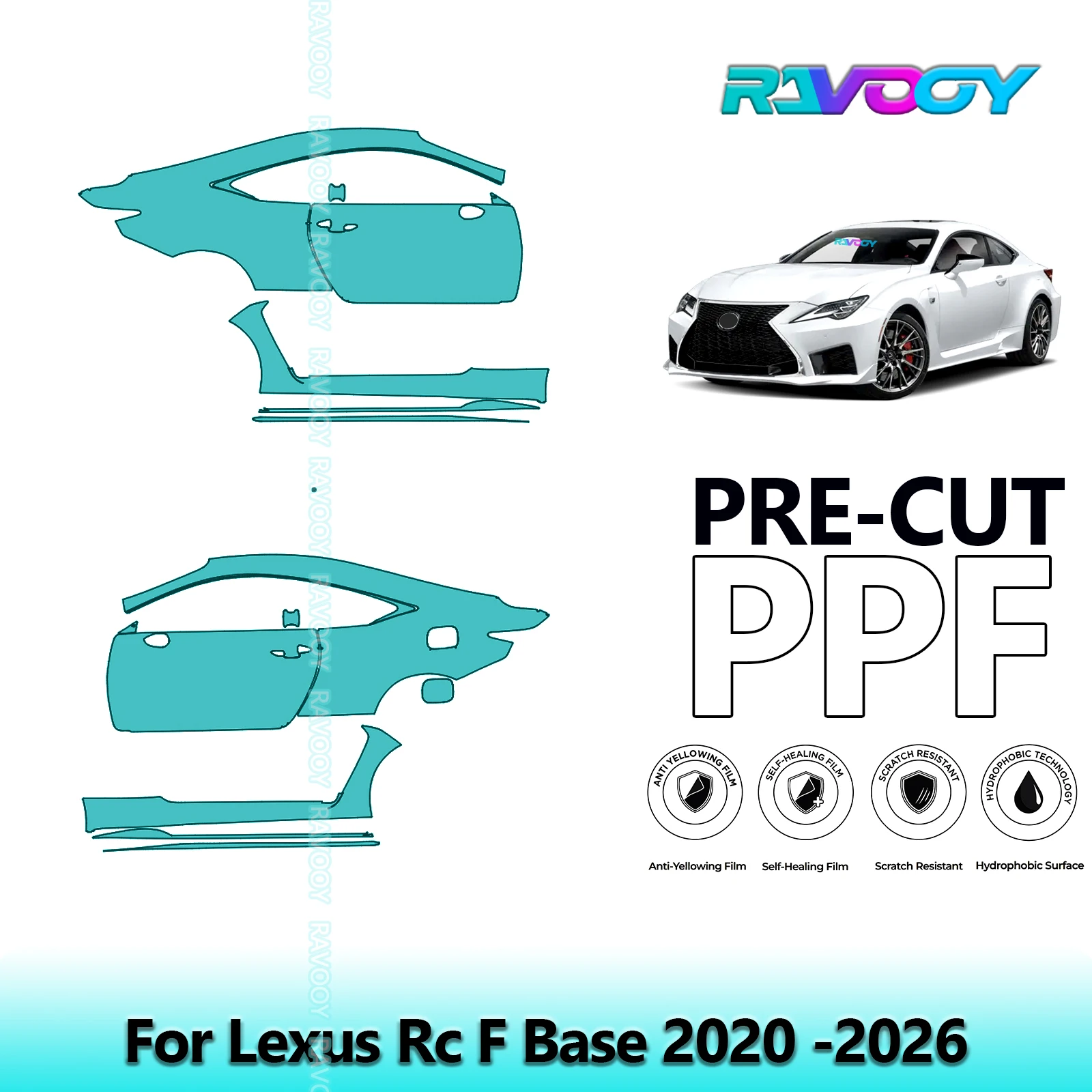

Для Lexus Rc F Base 2020-2026 8,5 мил прозрачный матовый комплект предварительно вырезанных дверей PPF и стойки A/B, комплект защитной пленки для краски из ТПУ