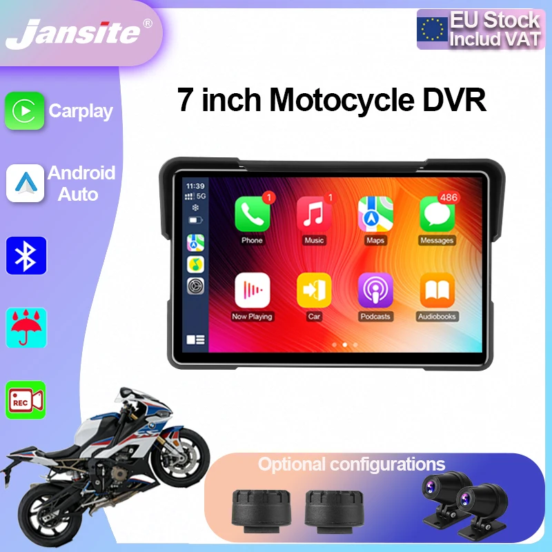 Jansite-cámara para salpicadero de motocicleta, 7 pulgadas, Carplay, DVR, navegación GPS, inalámbrica, CarPlay, Android, cámara para casco de motocicleta, accesorios para Moto