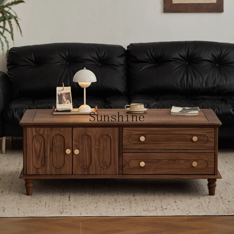 

Black walnut, solid wood, living room household small apartment American light luxury simple square coffee table