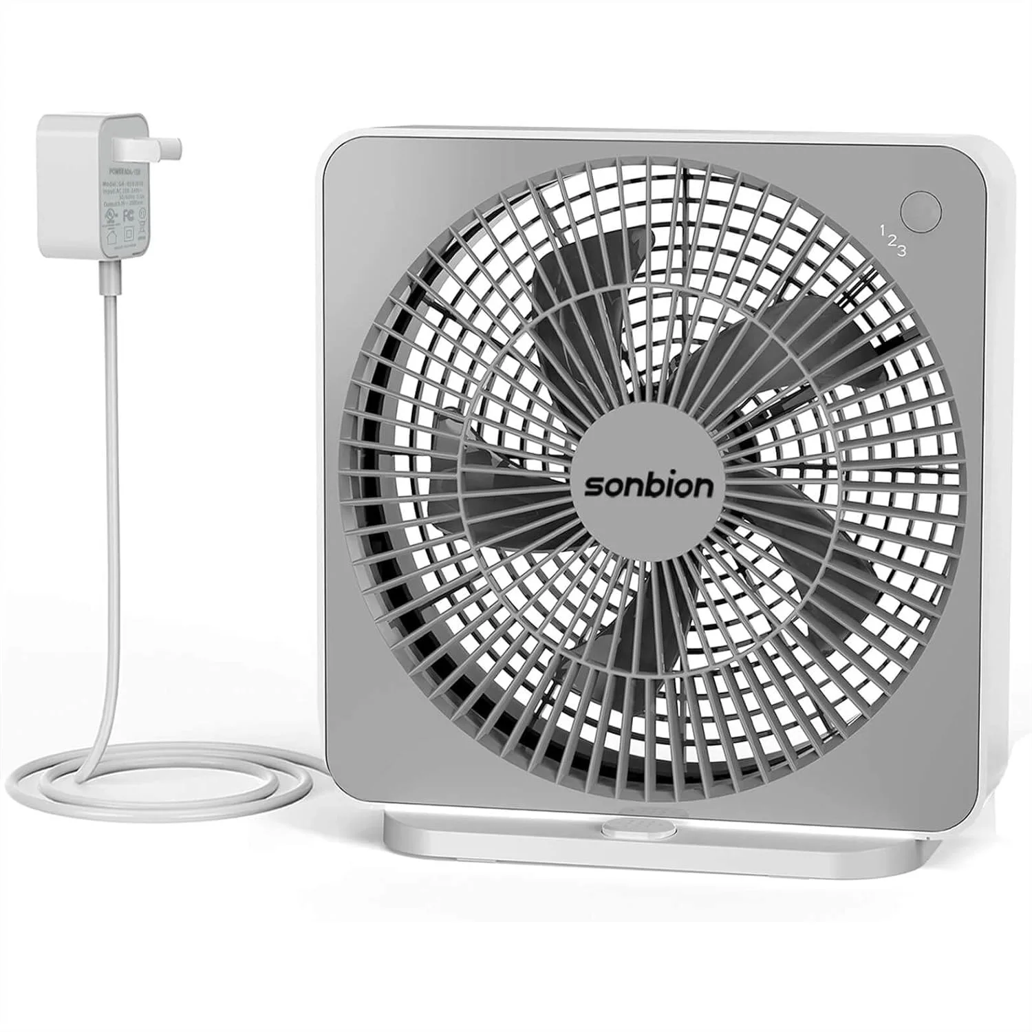 

10 Inch Quiet Box Fan, Small Window Fan with 3 Speeds, Lightweight 1.7LB Desk Fan for Home Office, Plug-in DC Adapter