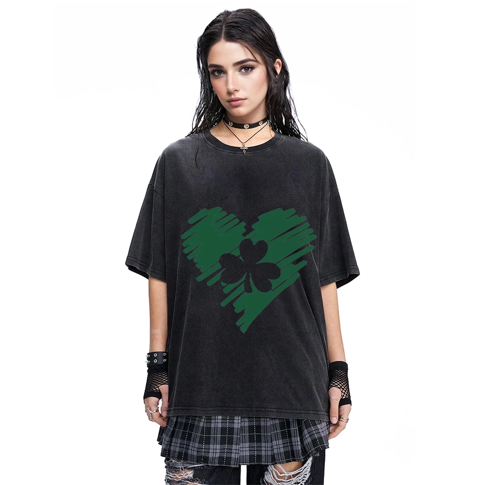 

Y2K футболка с рисунком в виде сердца и клевера на день Святого Патрика, футболка унисекс, футболка большого размера для женщин и мужчин, винтажная повседневная модная уличная одежда