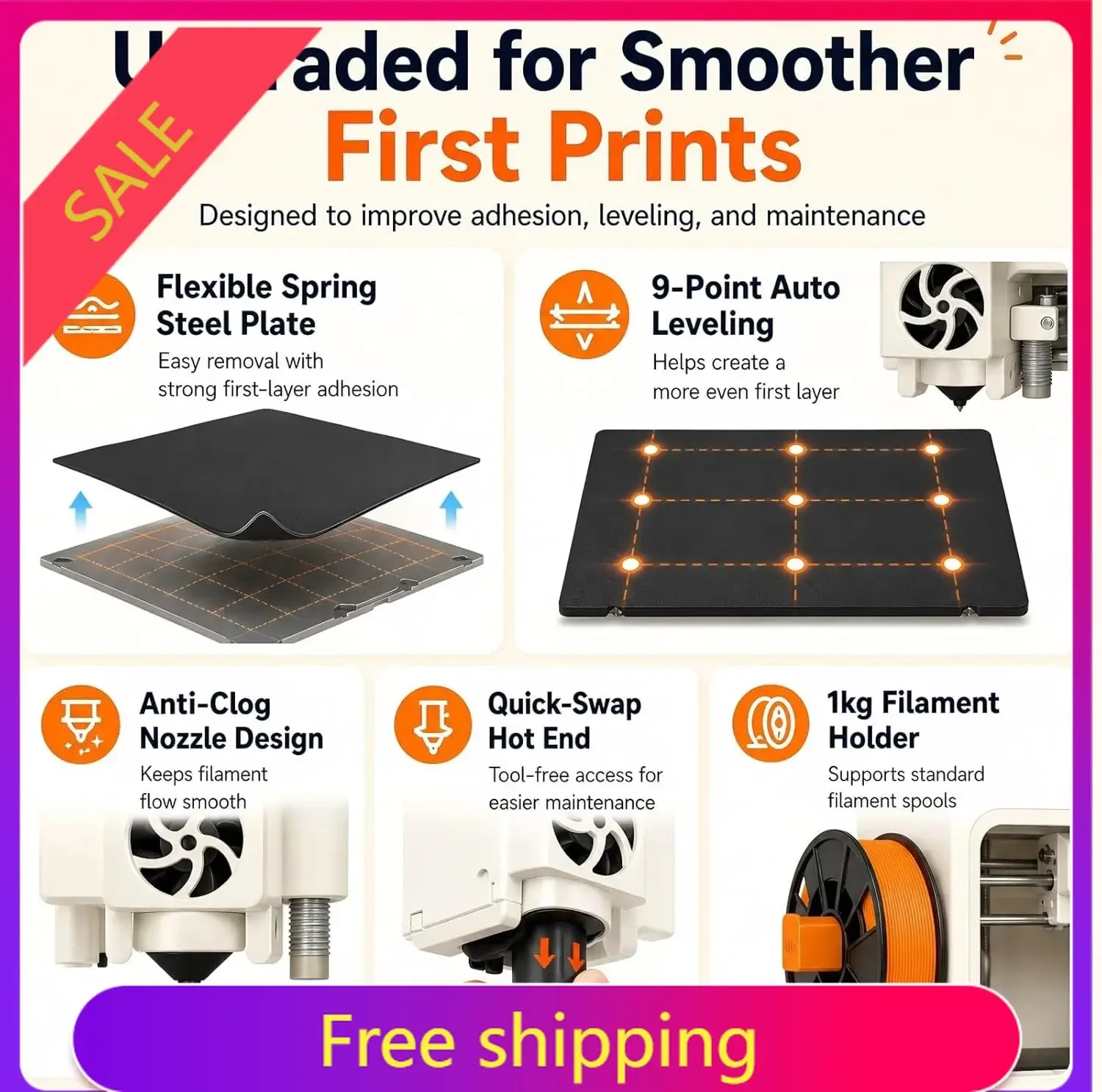 Tina2C Mini 3D Printer Starter Bundle for Kids & Beginners, Fully Assembled, Auto Leveling, Easy Setup, WiFi & App Control, 3000