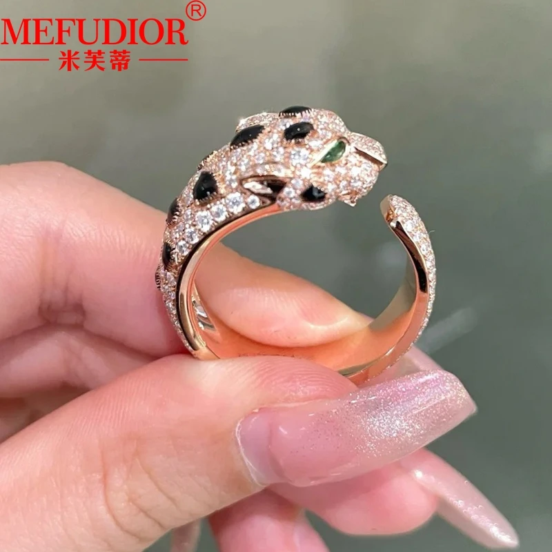 925 Sterling Silver Spotted Full Diamond Leopard Women's Ring White\Rose Gold Color Couple Ring High Quality Jewelry Party Gifts