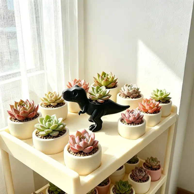 Mini T-Rex Dinosaur Planter - Retro 3D Printed Plastic Pot Suitable For Cacti And Herbs, Cute Plant Pot For Indoor/Outdoor Decor