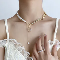 100% Natural Freshwater Pearl 14K Gold Filled Elegant Shiny Crystal Love Heart Ladies Necklace For Women Wedding Gifts No Fade