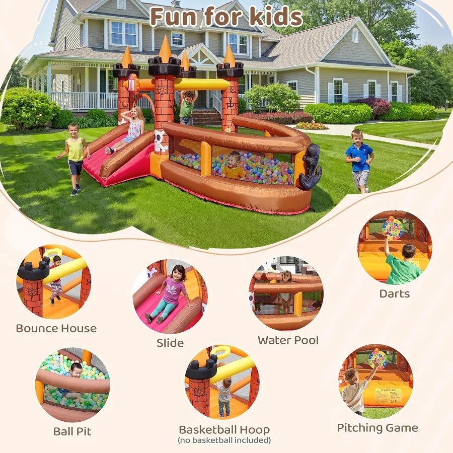 Inflatable Bounce House for Kid 38: Jump Bouncy House Castle with Slide Blow Up Bouncer with 480W Blower for Toddler Outdoor In