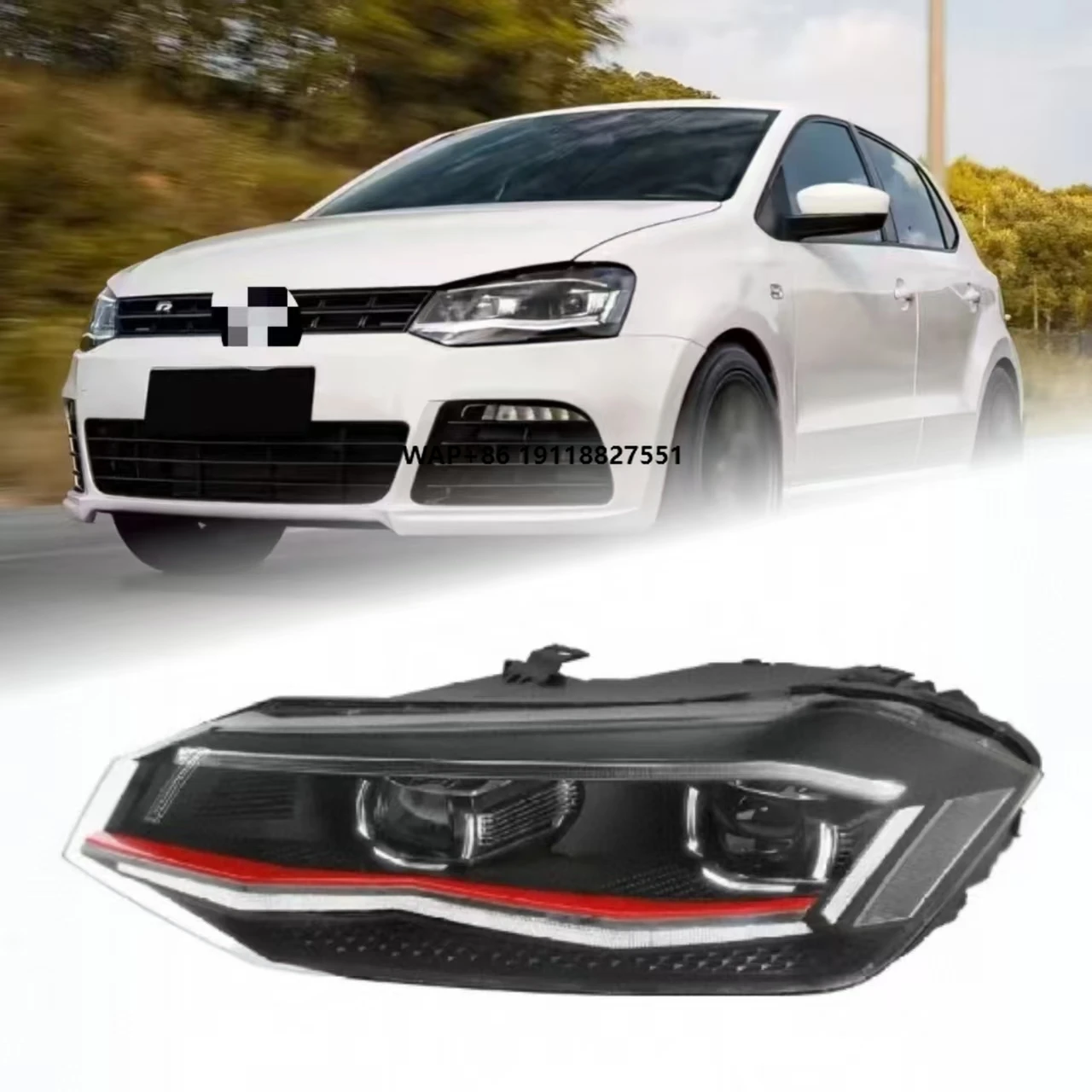 

Headlight Assembly Head Light Halogen Upgraded to LED Headlamp Plug and Play for VW POLO 2019-2024