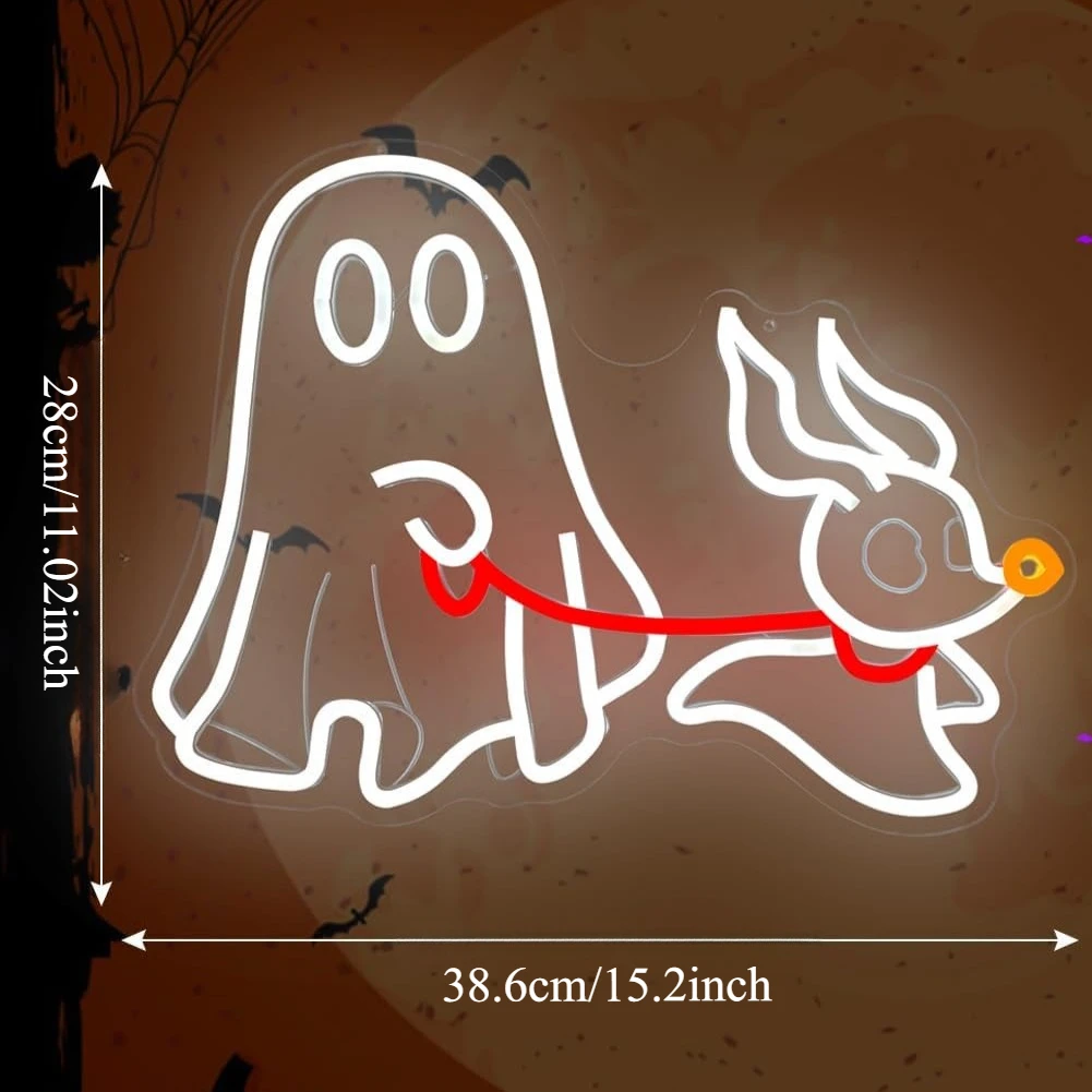 Neonowe Znaki Halloween Duch Duch Chodzący Pies LED Neon Ściemnialny do Sypialni Ściana Jaskinia Mężczyzny Dekoracje na Imprezę Halloween Prezenty
