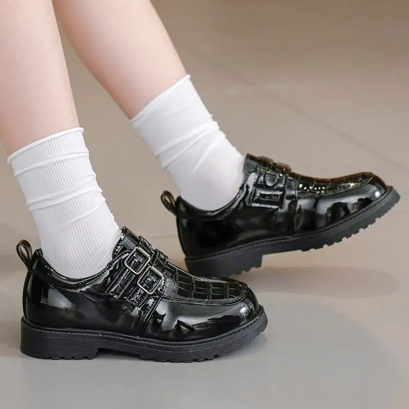 2026 Boys Leather Shoes Black British Style Soft Sole Kids School Shoes for Primary Students Campus Performance Spring Autumn
