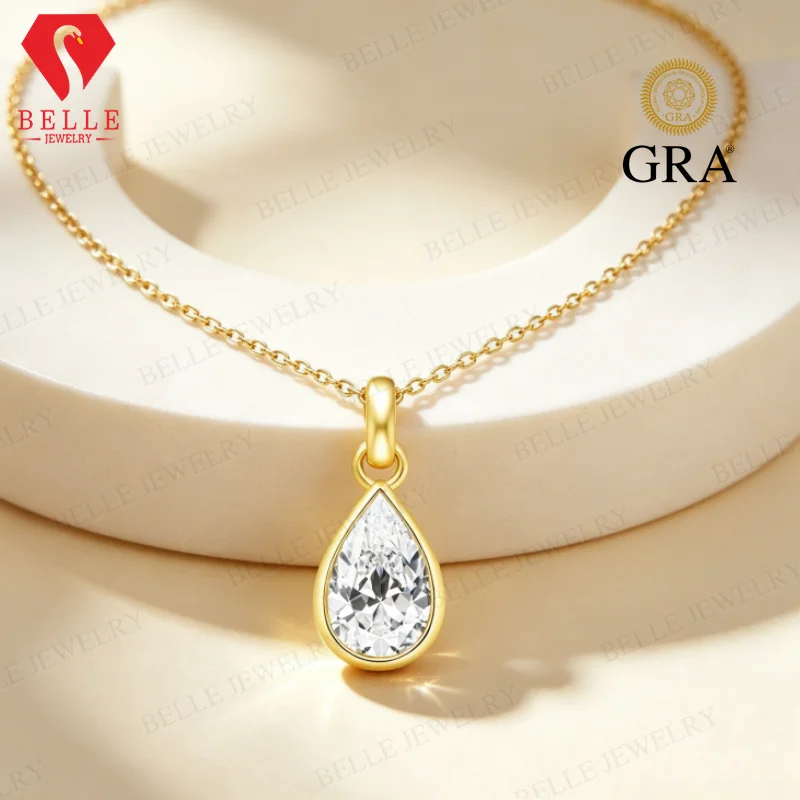 Moissanite Necklace 925 Sterling Silver 1ct D Color VVS1 Pear Cut Pendant GRA Certified Factory Direct Non-Fading Ornament