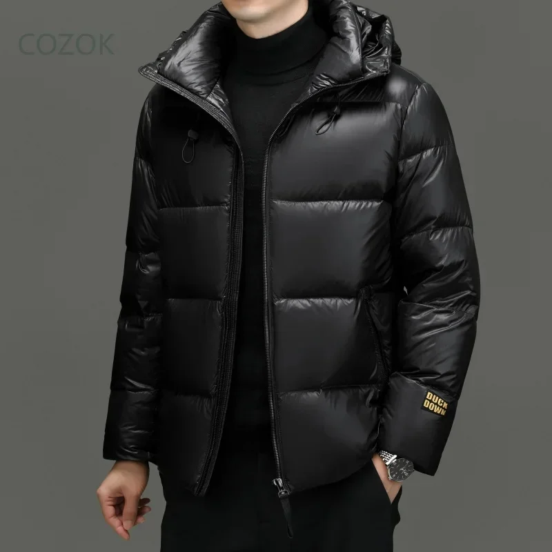 COZOK Black Gold and Goose Down Short Jacket Designer Clothes Men Padded 2025 Warm Man Winter Coat Casual Sack