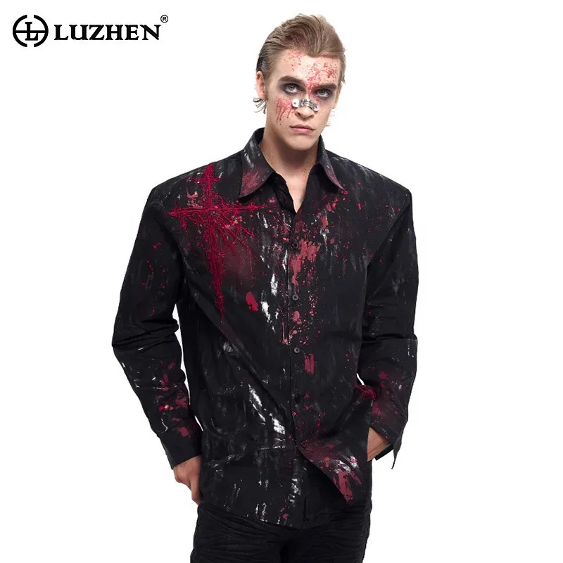 

LUZHEN 2025 New Personalized Ink Ejection Printed Embroidery Pattern Long Sleeve Shirts Men's Original High Quality Tops JY3294