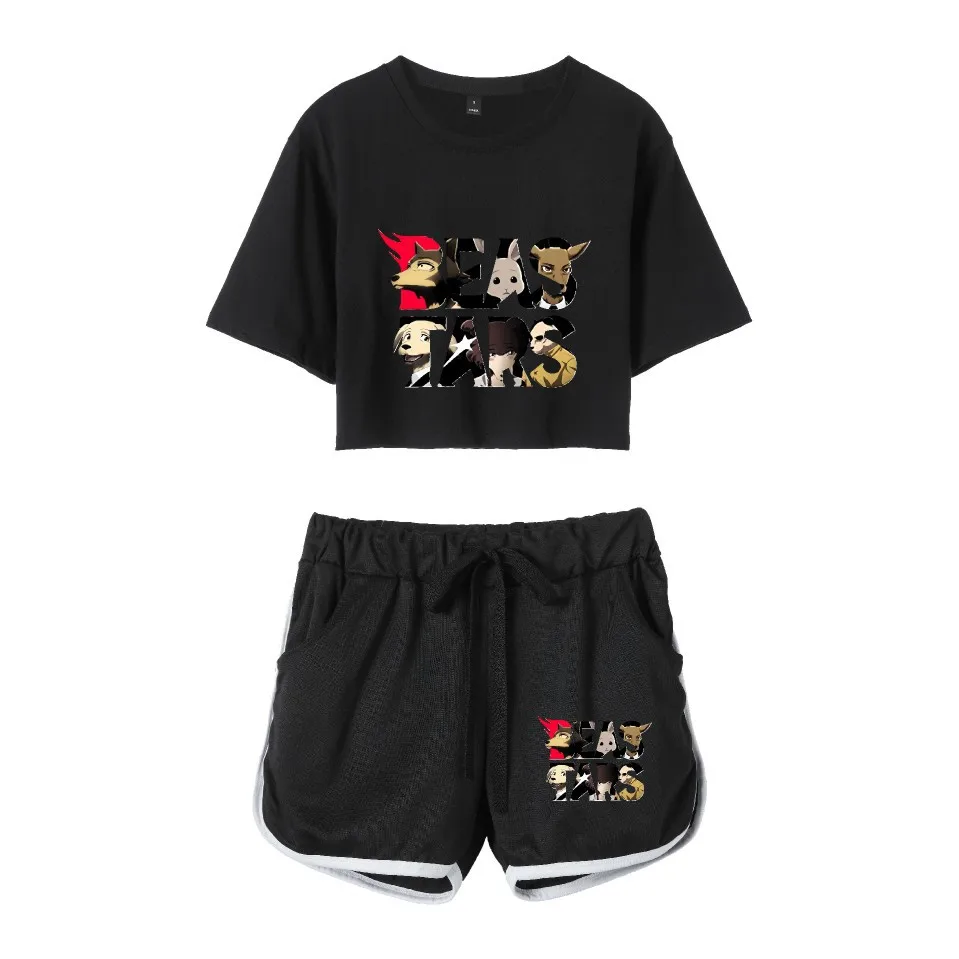 Fashion Youthful Animal Rhapsody Print Short Sleeve Sexy Shorts+lovely T-shirts Dew navel Pretty Girl suits Two Piece Set