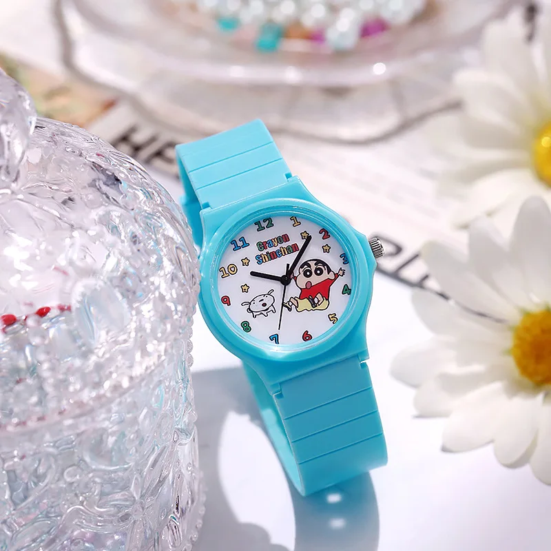 ساعات تلوين شين تشان للأطفال، ساعة كوارتز لطيفة على شكل رسوم كرتونية بسيطة، ساعة نسائية بحزام من السيليكون، هدية عيد ميلاد