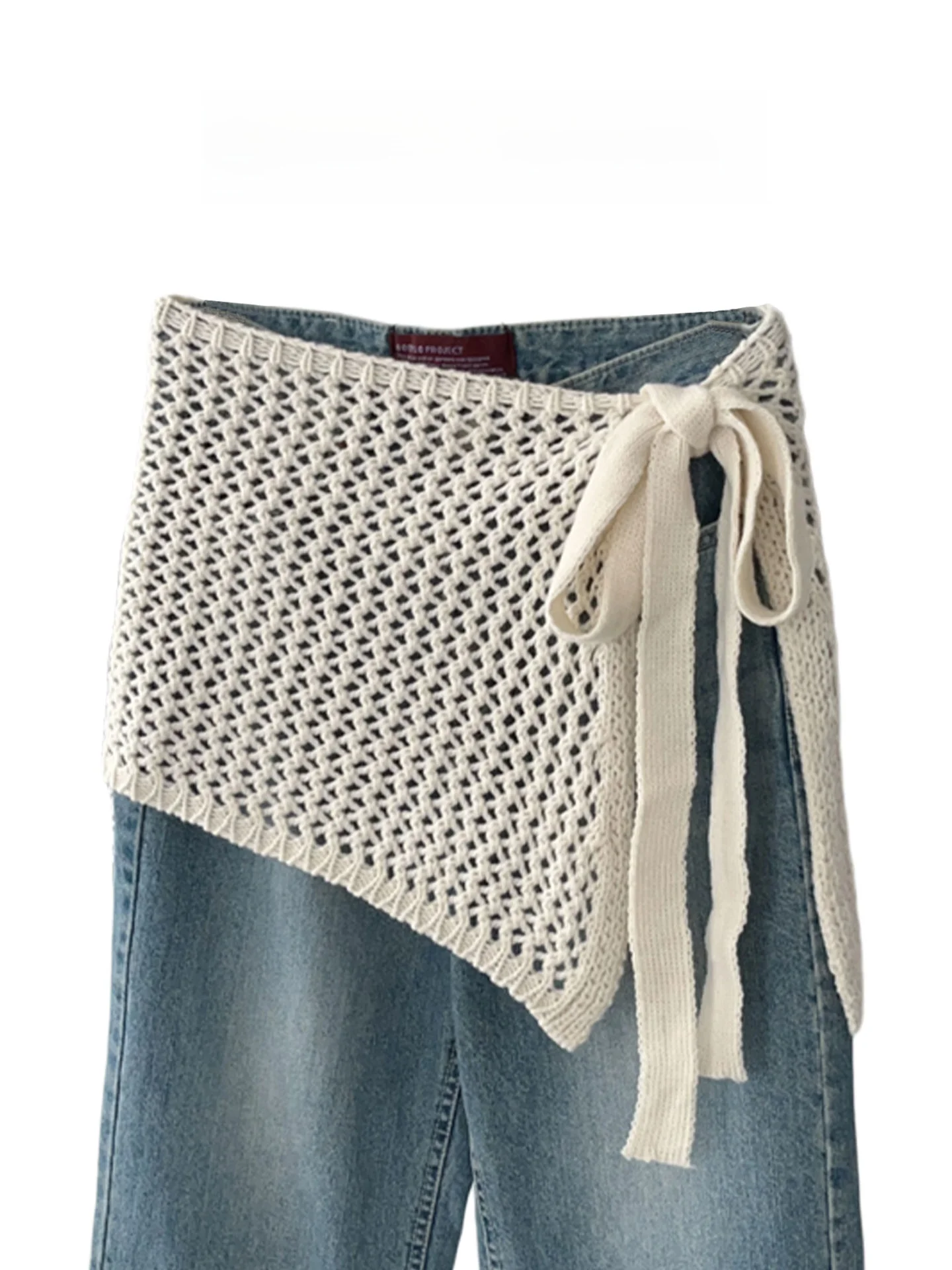 

plus Size Hollow out Belted Short Skirt for Women in Beige Color Autumn Season Casual Wear Korean Style Half Body Skirt