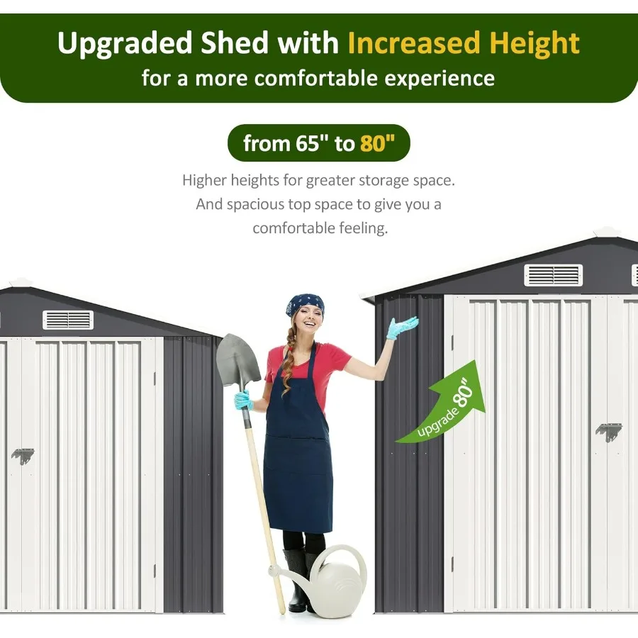 سقيفة تخزين خارجية مقاس 7.6 × 5.5 قدم مع هيكل إطار مطور وأبواب قابلة للقفل مثالية لتنظيم الحديقة في الفناء الخلفي والحديقة #4