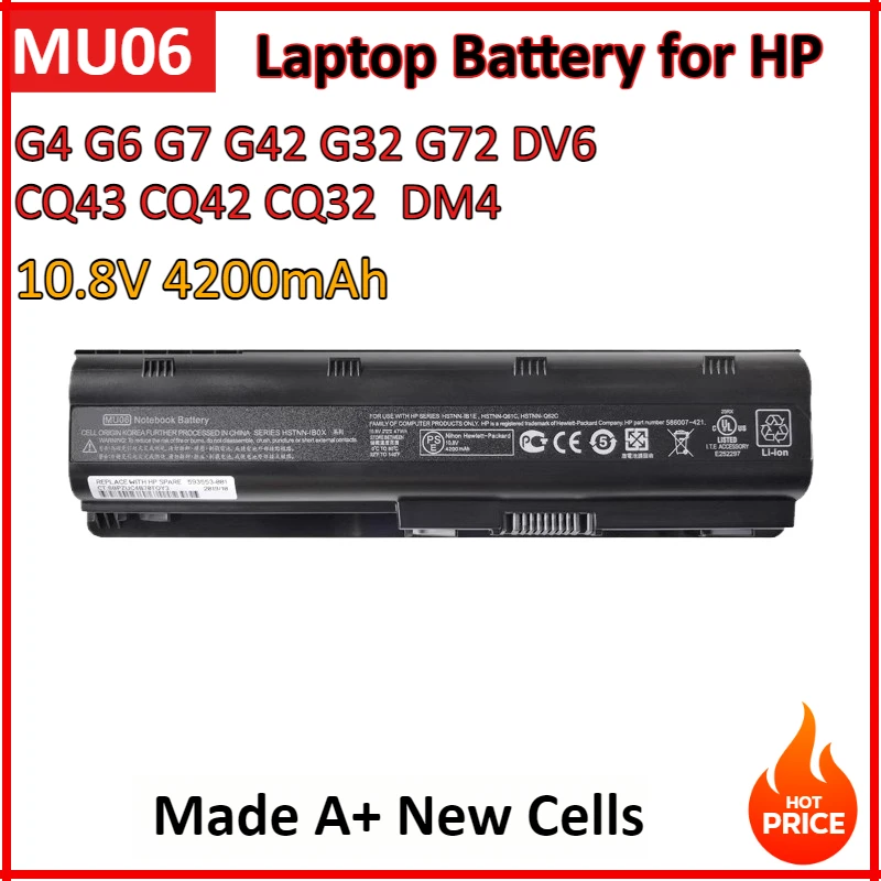 

10.8V 4200mAh MU06 Laptop Battery for HP Pavilion G4 G6 G7 CQ42 CQ32 G42 CQ43 G32 G72 DV6 DM4 593562-001 HSTNN-DB0Y/UB0Y/IB0Y