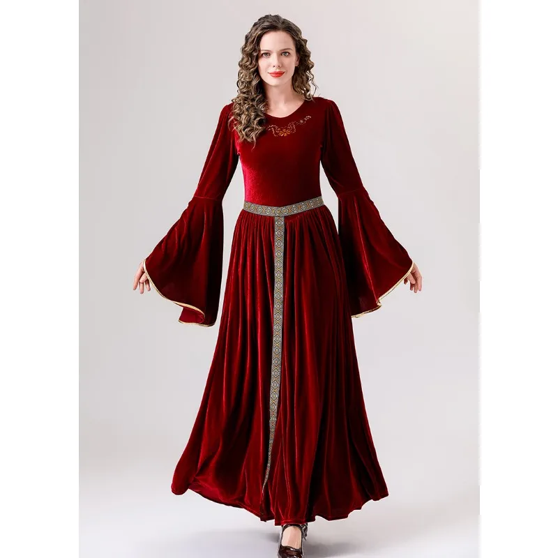 Halloween Parent-Child Vintage Court Ball Flared Sleeve Cosplay European Medieval Costume Middle Eastern Queen Play Dresses