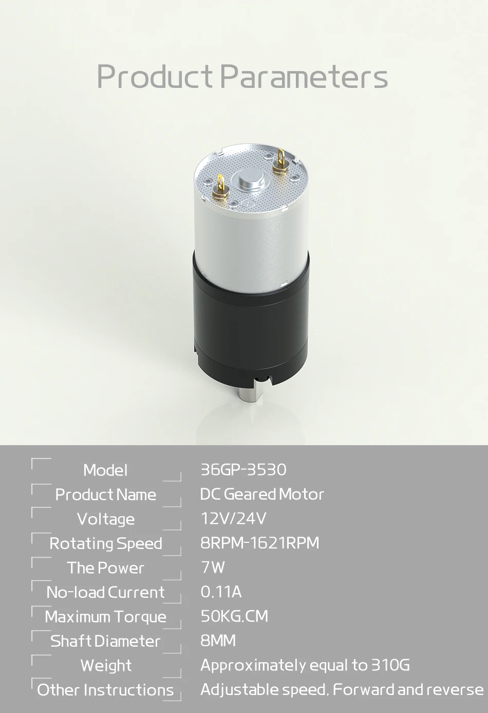 36GP-3530 Planetengetriebemotor DC 12V/24V Einstellbare Geschwindigkeit ​ ​ 8 U/min ~ 1621 U/min Micro-Gleichstrom-Bürstenmotor mit hohem Drehmoment – Detail 16
