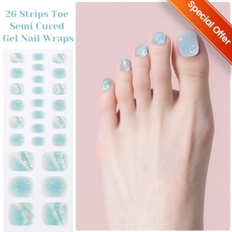 26/32개 발가락 반경화 젤 네일 스트립 레드 브라운 젤 네일 스티커 핑크 블루 젤 네일 랩 젤 폴리쉬 스티커 네일 아트 스티커