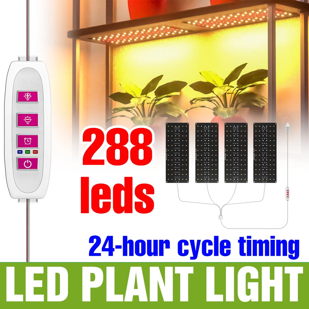 

5V LED Plant Grow Light USB Full Spectrum Indoor Quantum Board Seedlings Fill Lamp Greenhouse Tent Dimmable 8/12/16 Hour Timing