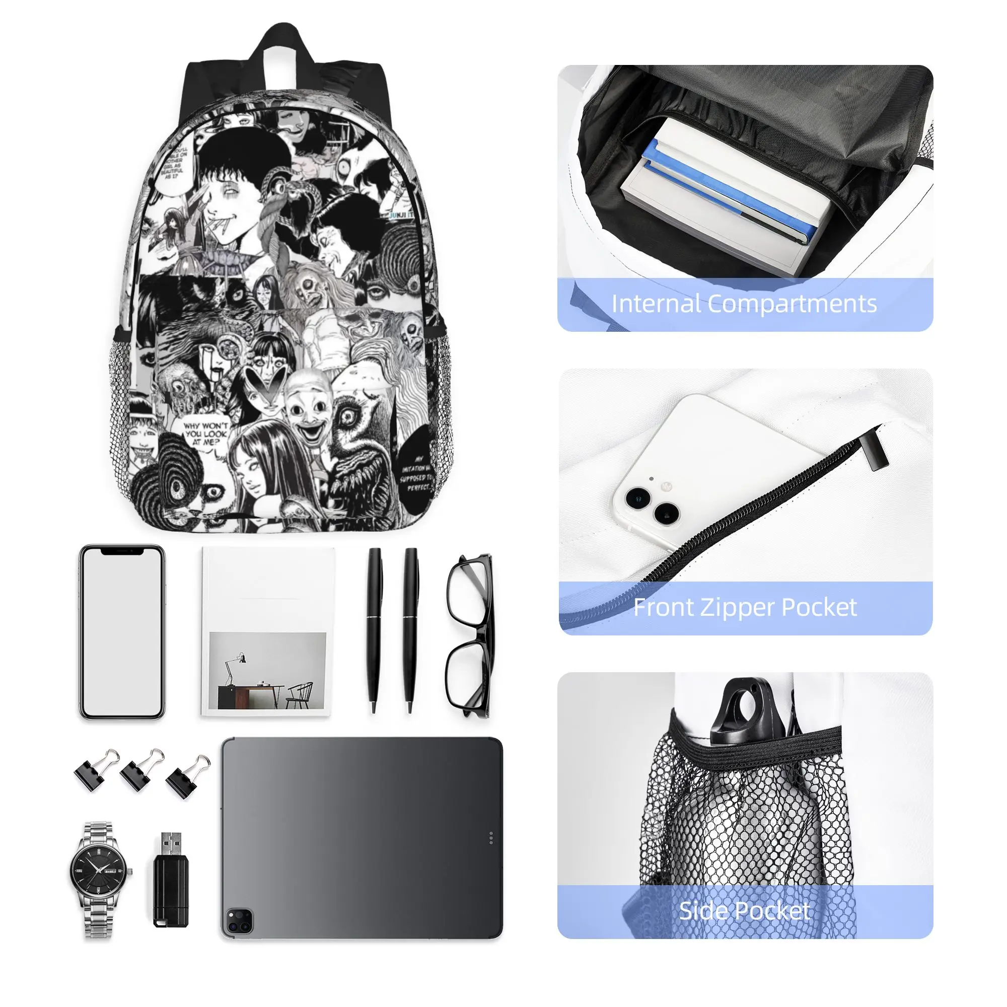 Tomie Junji Ito Horror Anime Comic Pattern Backpack Hot Sale Daypack Boys Girls BookBag Shoulder Bags for Men Women School Bag