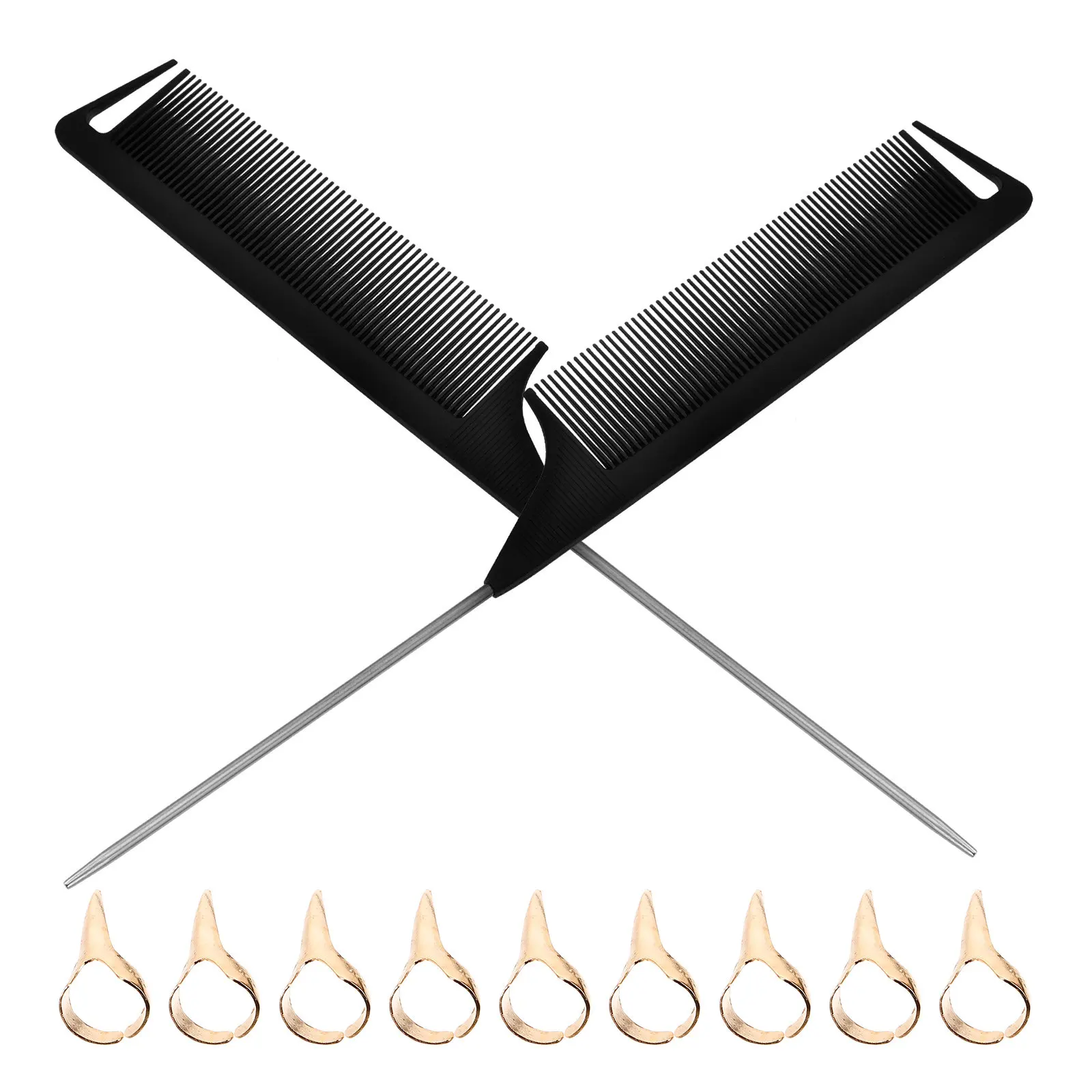 

1Set Rat Tail Combs Hair Parting Rings Set Portable Tail Comb Hair Styling Tools Professional Haircut Combs Barber Detangling
