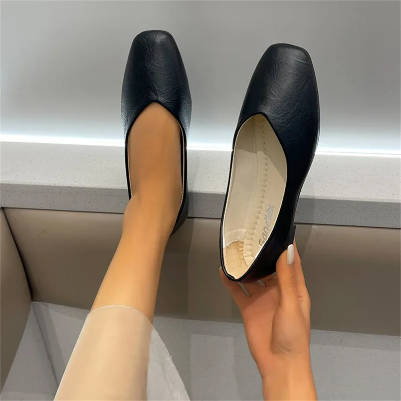 2024 Spring Summer Fashion New Casual Shallow Mouth Breathable Flat Shoes Elegant Square Toe Low Heel Simple Women's Shoes