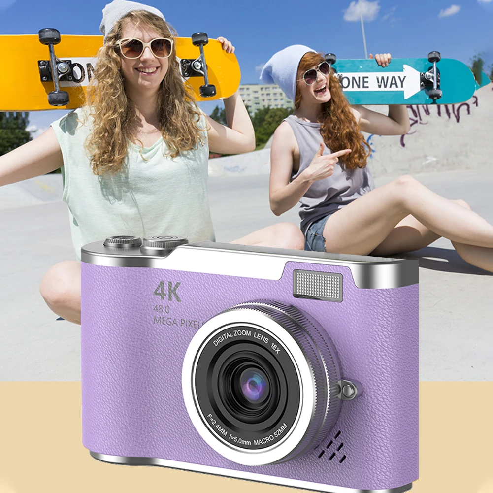 

4K Digital Camera 48MP Compact Small Camera 8X Zoom Video Camcorder 180 Flip Screen Vintage Camera for Teens Adult Beginner