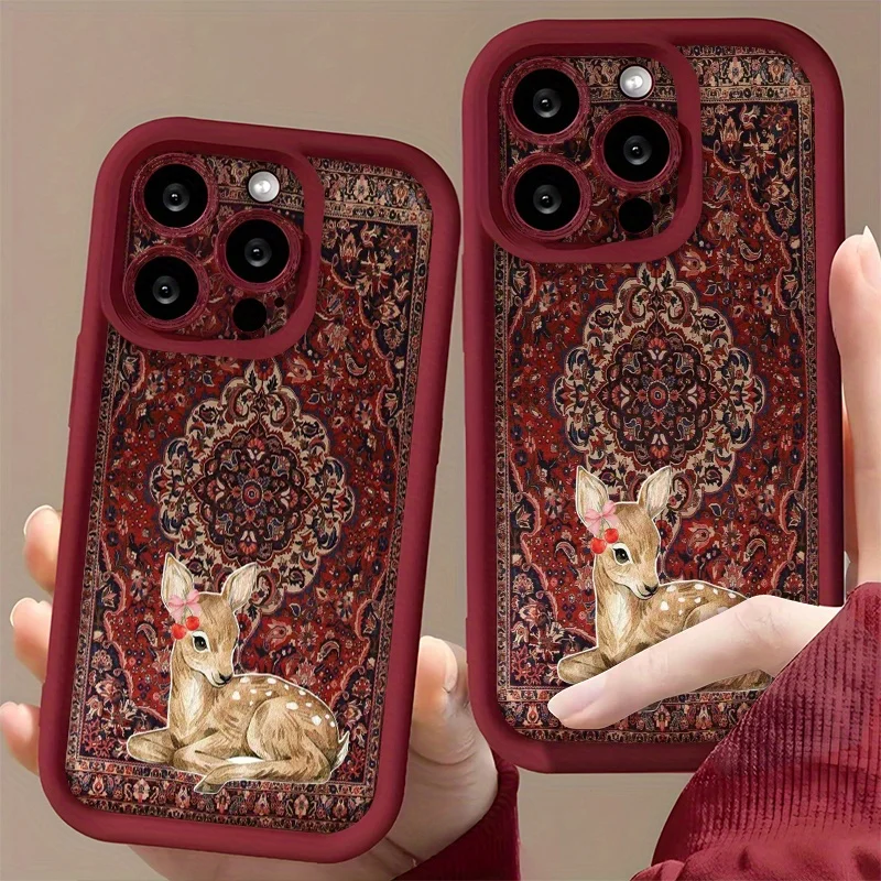 

Retro fairy tale Persian carpet deer pattern phone case for iPhone 17 16 15 14 13 12 11 Pro/ Max /Plus anti-fall and shock