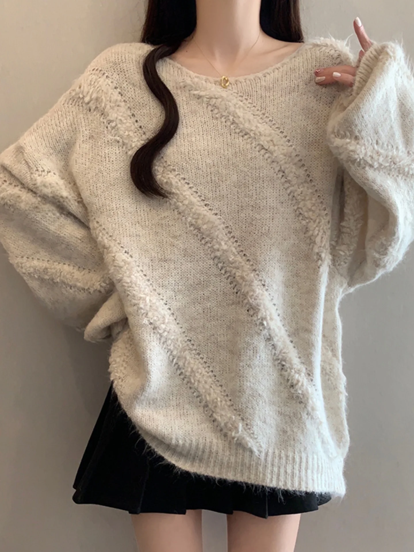 

Свободный комфортный женский свитер-пуловер, мягкий универсальный вязаный топ больших размеров, осенне-зимняя модная одежда, универсальный вариант для всех размеров (MM)