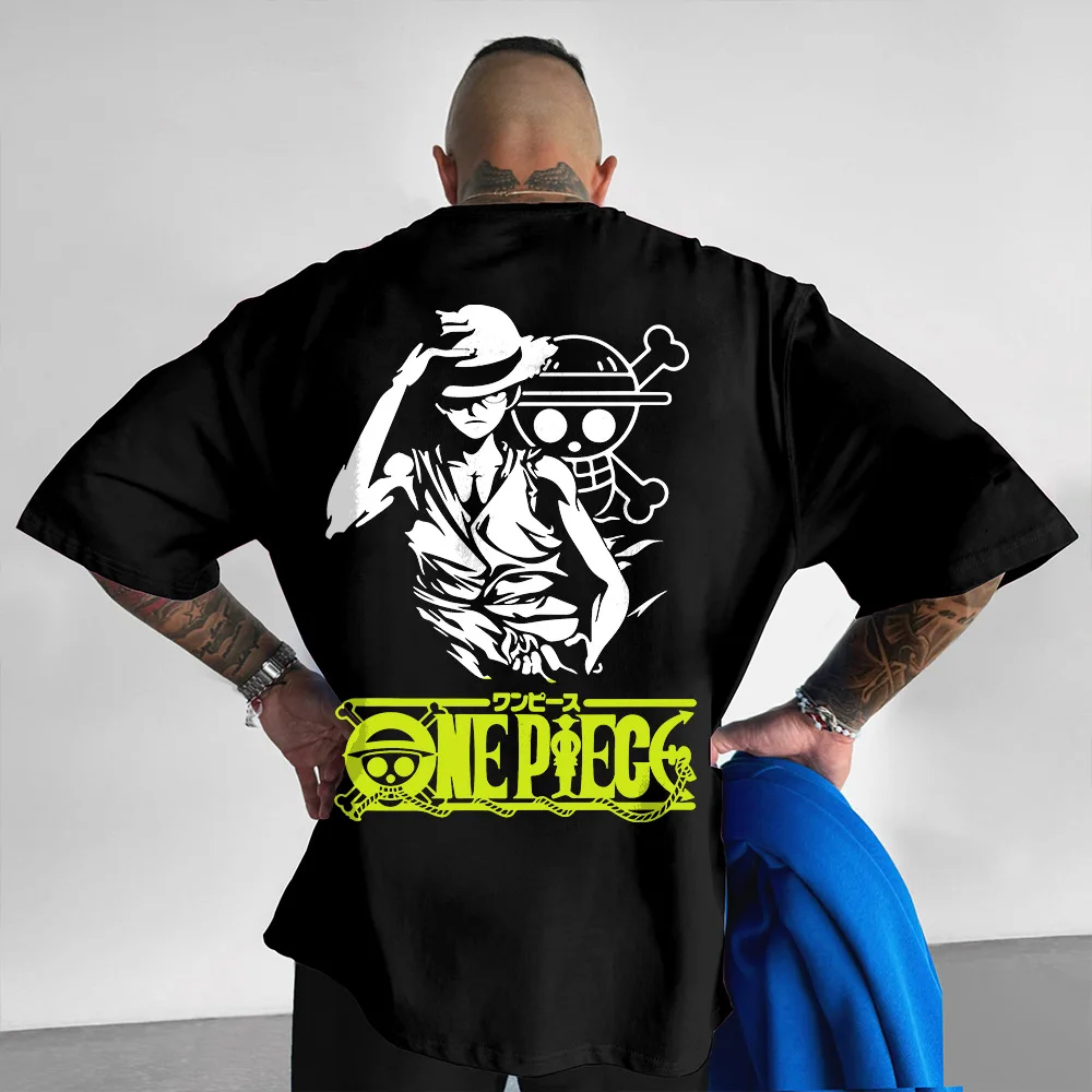 

New Anime One Piece Monkey D Luffy ‌Individuality Printed Short Sleeves Loose Man Large Size T-Shirt Semi-Sleeve Shirt Leisure