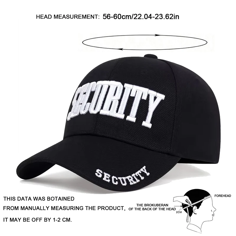 Unisex SECURITY Baseballkappen mit Buchstabenstickerei, Frühling, Herbst, Outdoor, verstellbare Freizeithüte, Papa-Hut, Sonnenschutzhut – Detail 6