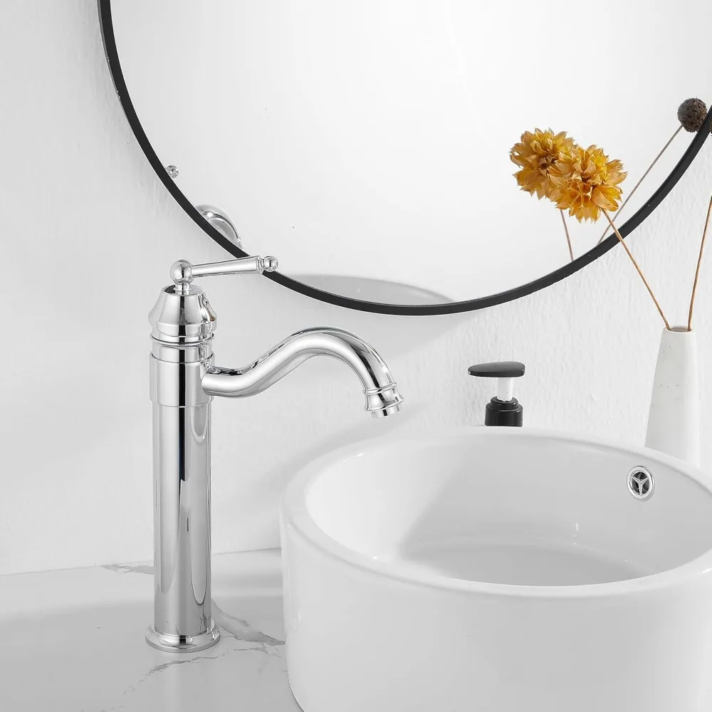 Keran Wastafel Chrome Finish dengan Gagang Tunggal untuk Instalasi Satu Lubang di Kamar Mandi