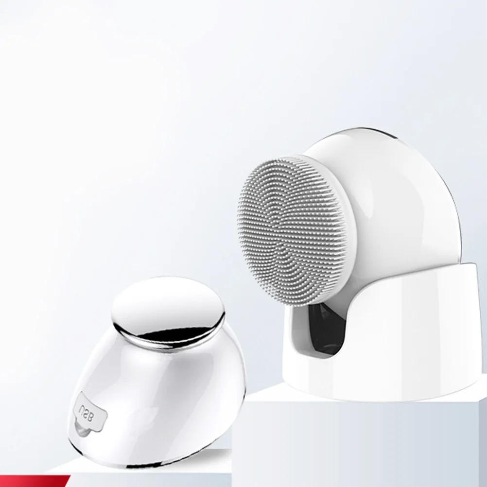 

Electric Facial Cleansing Brush 2 in 1 Heated Massage Deep Cleanse 3 Vibration Speeds Modes Detachable Bristles White