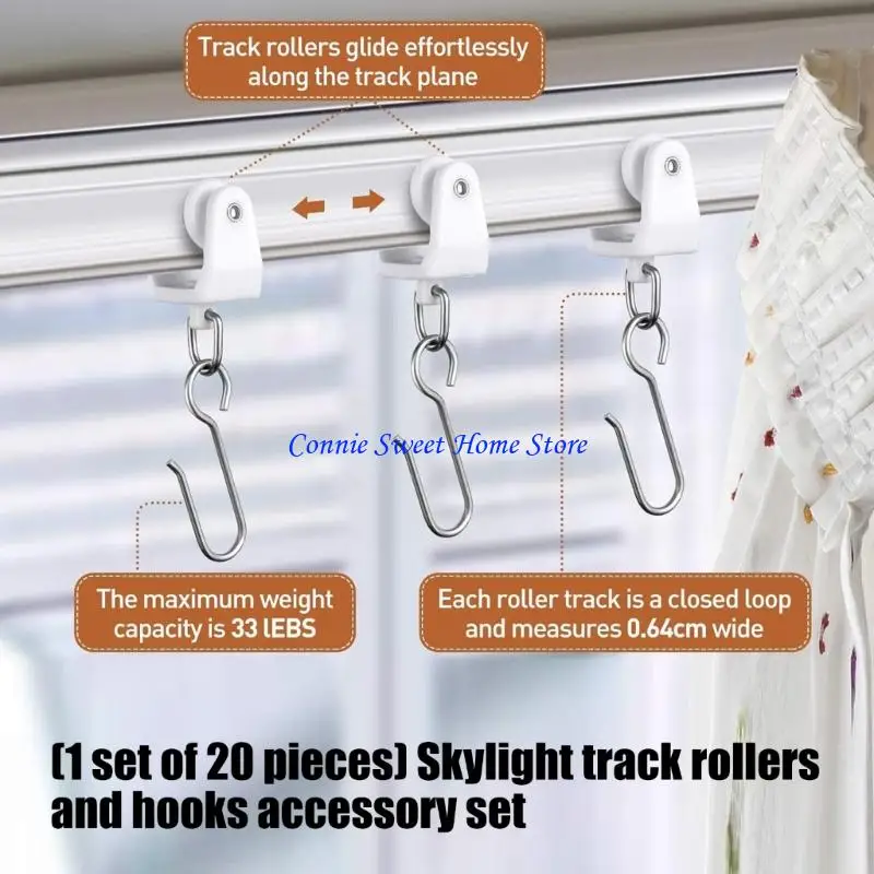 LXAF 20Lots Curtain Track Rollers Ceiling Pulley Gliders Quiet Hook Curtains Wheel Rollers Mount Sliding Pulleys Rails