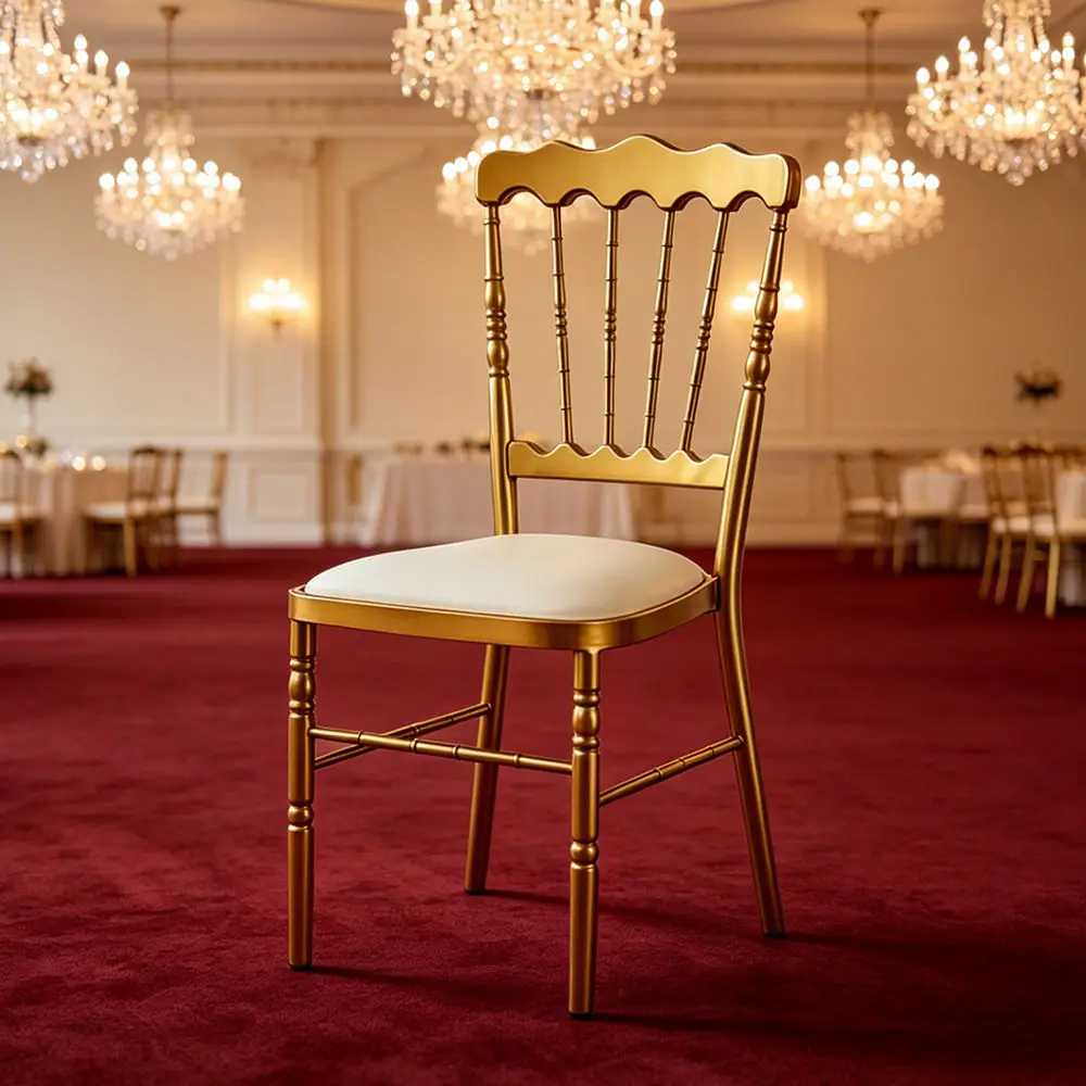 Tiffany Transparent Luxury Bulk Knock Down White/Gold Chiavari Wedding Chair with Metal & Resin for Hotel Banquets Hall & Event