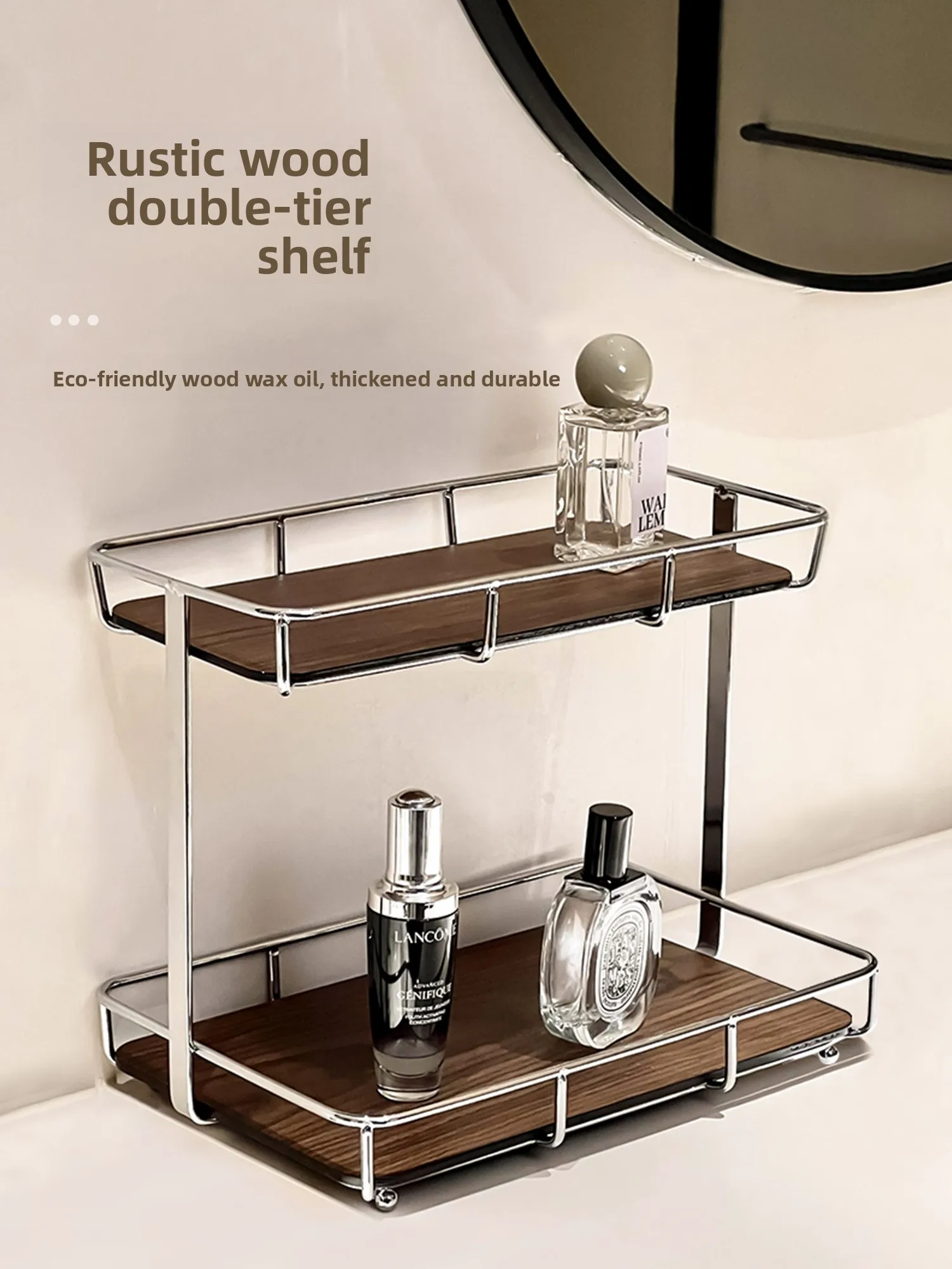 

Органайзер для ванной комнаты из орехового дерева, полка для косметики, подставка для парфюмерии из нержавеющей стали, хранение для туалетного столика