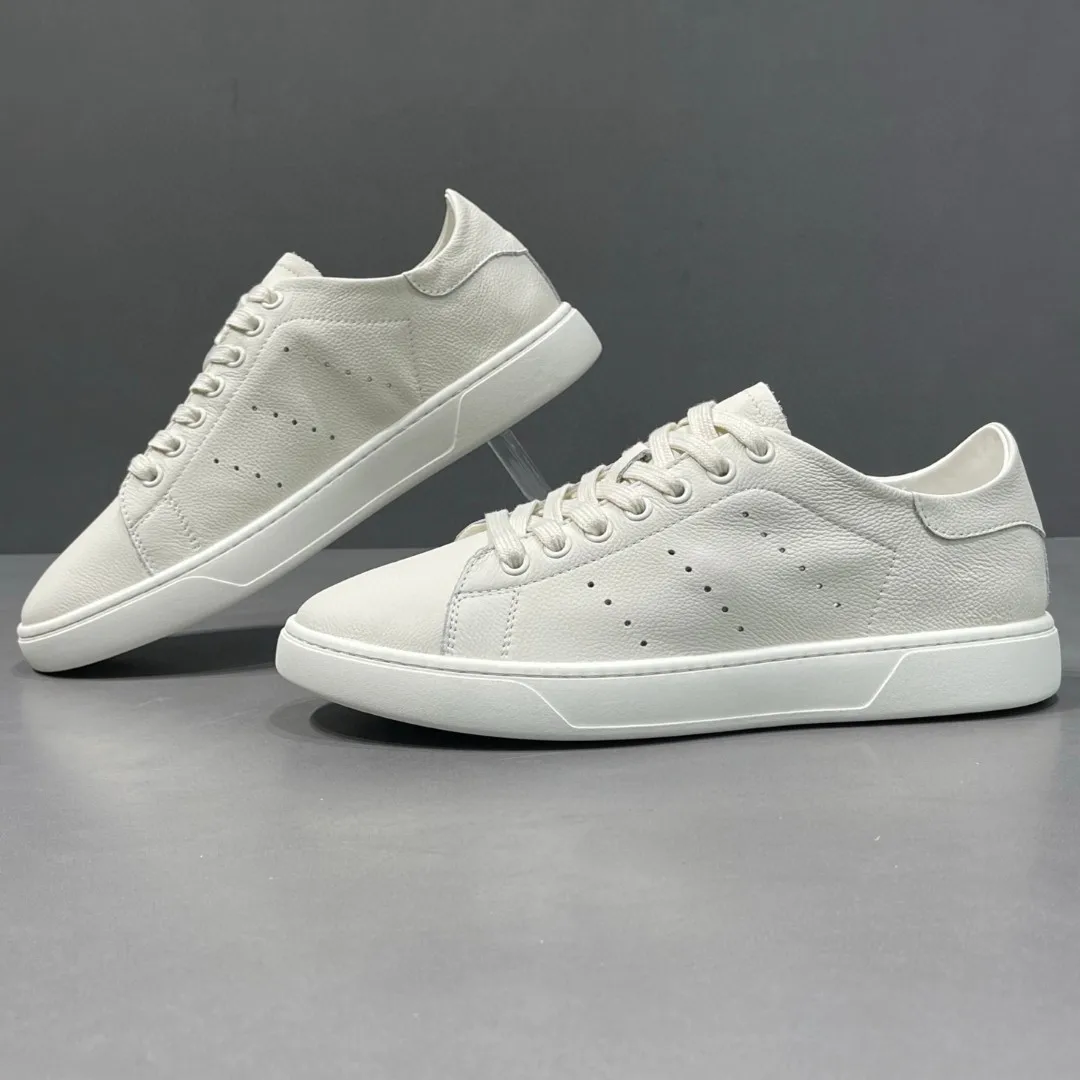 Trendy Men's Leather Low-Top Casual Sneakers Summer Season round Toe Rubber Sole Comfortable Fashionable All-Match Shoes
