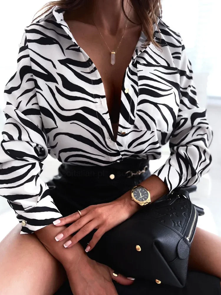 Stripes Print Long Sleeve Casual Shirt Tops