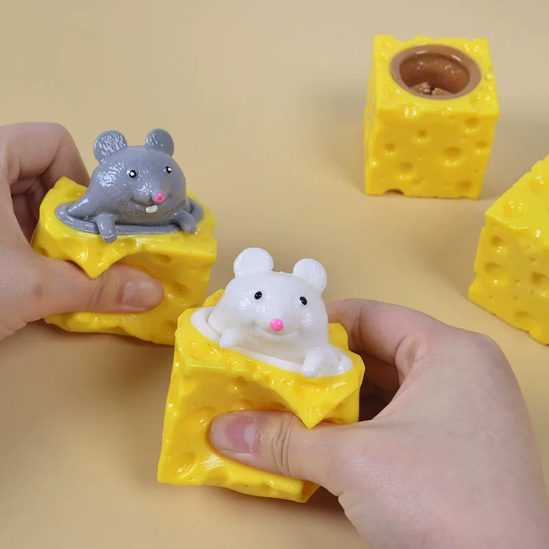 Mouse Squishy Toy Cheese Stress Ball Squishy Rat Squeeze Cheese Fidgets Squishy Mice Toy Stress Novelty Toy for People Best Gift