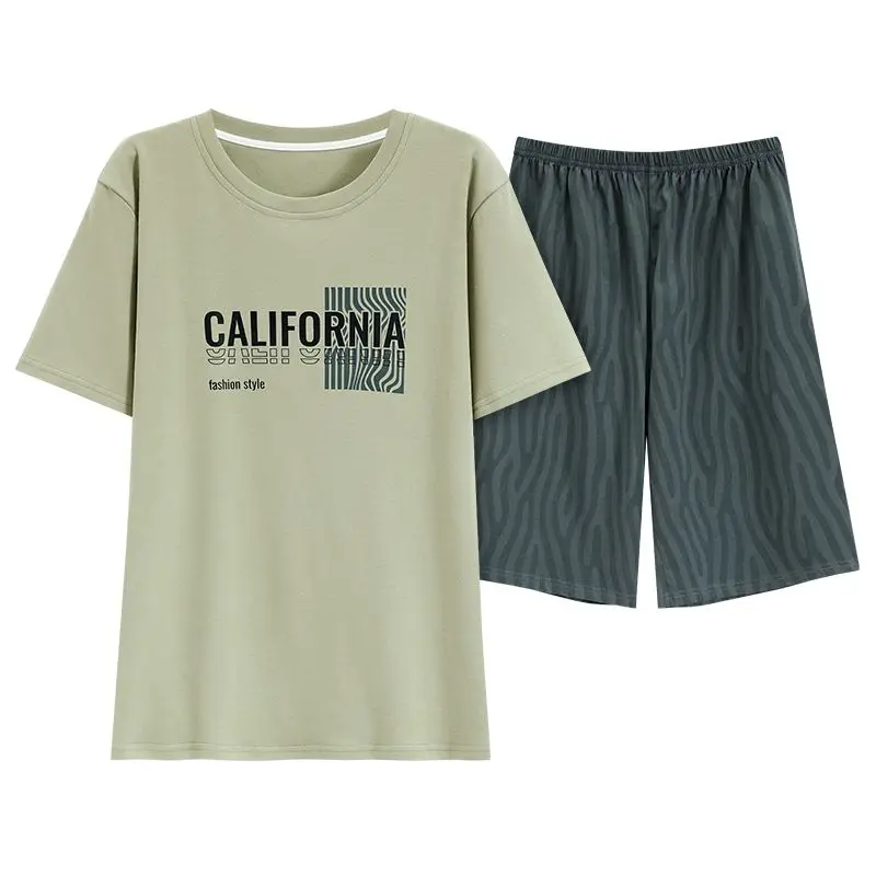 

2026 Summer Short Sleeve 100% Cotton Casual Plaid Pajama Sets for Men Korean Loose Sleepwear Pyjama Male Homewear Home Clothes